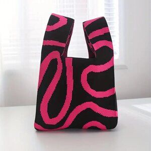 Pink and Black Small Knit Tote Bag
